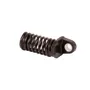 Side view of a metal spring component with mounting hole.