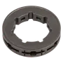 Front view of a circular metal component with intricate cutouts.