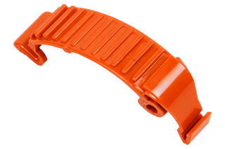 Top view of a ribbed plastic component with attachment ends.