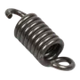 Close-up view of a metal coil spring with hooks on both ends.