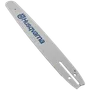 Top view of a Husqvarna chainsaw guide bar.
