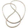 Studio image of a twisted belt accessory, top view.