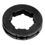 Front view of a mechanical component with a circular design and interlocking features.