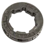 Top view of a metal sprocket with engravings, showing its intricate design.