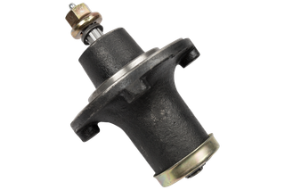 Front view of a metal spindle assembly component, likely used in machinery.