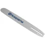 Top view of a Husqvarna chainsaw guide bar with branding visible.