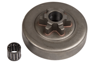 Top view of a metal sprocket and a cylindrical bearing.