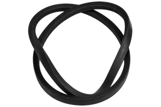Close-up view of a black rubber belt in a twisted loop.