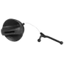 Top view of a fuel cap with a tether attached.