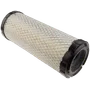 Set fra siden af et cylindrisk luftfilter med netdesign og sorte endekapper.