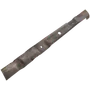 Top view of a lawn mower blade with multiple holes and a star-shaped center.