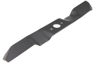 Top view of a lawn mower blade with a central mounting hole.