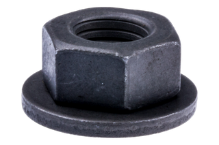 Top view of a metal hex nut with a flat base.