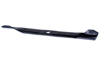 Top view of a lawn mower blade with a central hole for attachment.