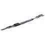 Top view of a lawn mower blade with a star-shaped hole in the center.