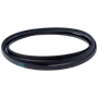 Top view of a black rubber belt used in machinery or engines.