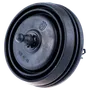 Front view of a Husqvarna rubber wheel with embossed logo.