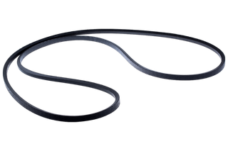 Close-up view of a black rubber belt, possibly used in machinery or equipment.