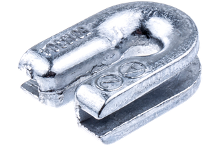 Close-up view of a metallic clamp or connector.