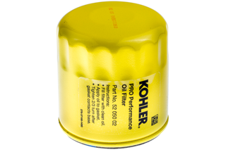 Top view of a Kohler Pro Performance oil filter with part number 52 050 02.