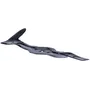 Side view of a lawn mower blade with intricate design.