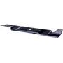 Side view of a lawn mower blade with a central mounting hole.