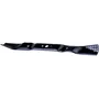 Top view of a lawn mower blade with multiple holes and serrated edges.