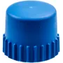 Top view of a plastic cap with ribbed edges.