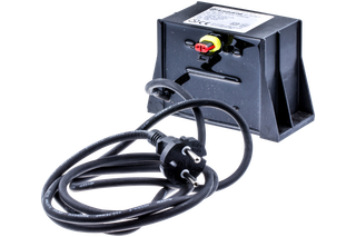 Front view of a Husqvarna power adapter with a cable and plug.