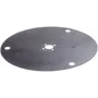 Top view of a circular metal disc with multiple holes.