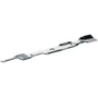 Side view of a lawn mower blade with a serrated edge.