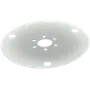 Top view of a circular metal plate with multiple holes.