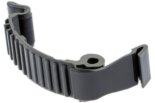 Side view of a mechanical component with a gear-like structure.