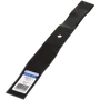 Top view of a Husqvarna genuine replacement lawn mower blade with product label.