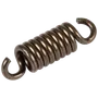 Close-up view of a metal coil spring with hooks on both ends.