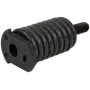 Side view of a coiled metal spring with a screw end.