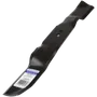 Top view of a Husqvarna lawn mower blade with a label indicating genuine parts.