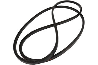 A black rubber belt shown in a twisted loop, likely used in machinery or equipment.