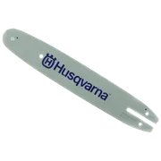 Side view of a Husqvarna chainsaw guide bar.