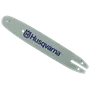 Side view of a Husqvarna chainsaw guide bar.