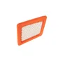 Set ovenfra af et luftfilter med en rektangulær orange ramme og et netdesign.