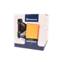 Front view of a Husqvarna lawn mower care kit box with oil and air filter displayed.