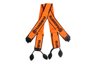 Top view of Husqvarna suspenders with button loops for work trousers.