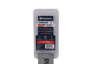 Front view of Husqvarna Rancher X-Force chainsaw bar packaging.