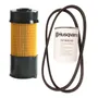 Vorderansicht eines Husqvarna Ölfilters, Luftfilters und Riemens.