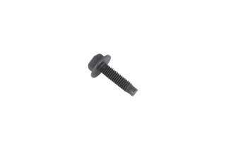 Side view of a metal screw with a hexagonal head and threaded body.