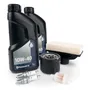 Husqvarna engine maintenance kit with oil, spark plugs, oil filter, and air filter.