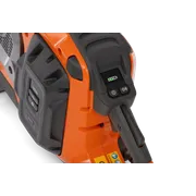 Close-up view of a battery compartment on a Husqvarna product.