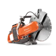 Side view of a Husqvarna power cutter with a large circular blade.