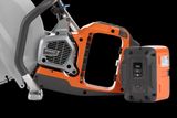 Side view of a Husqvarna power cutter with a detached battery.